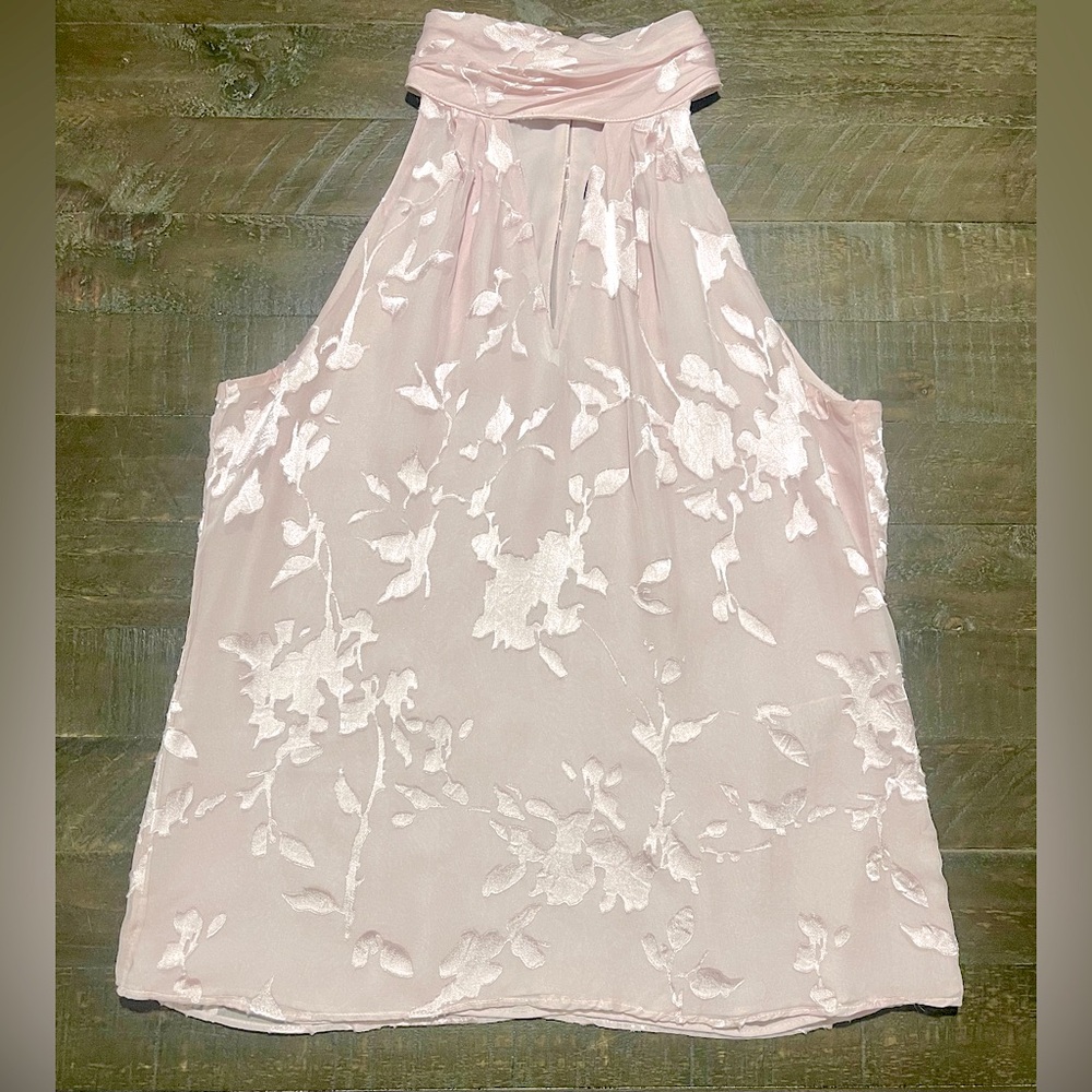 WHBM Blush Pink Silk Blend Floral Halter Top Blouse XS Spring Summer Easter Date - Picture 3 of 5